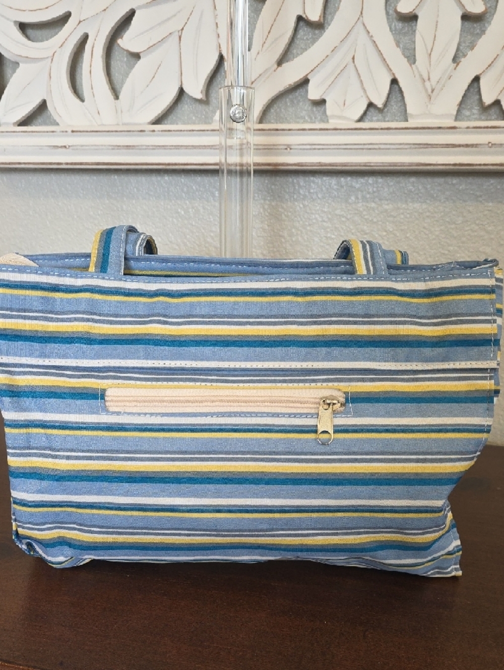 Kate Spade Striped Blue and Yellow Canvas Tote Small (P23) - Picture 8 of 9